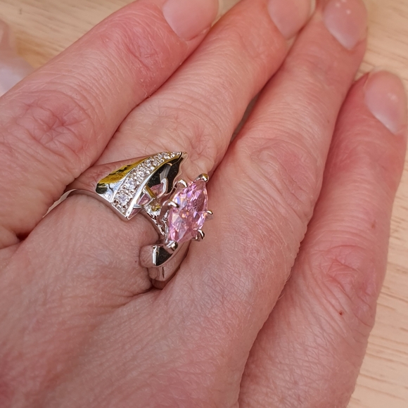 Pink Swarovski Crystal Silver Ring - Picture 8 of 11
